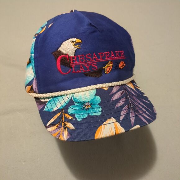 Unbranded Other - Vintage 90s Chesapeake Clays Floral Hawaiian Rope Hat Eagle Clay Target Blue
